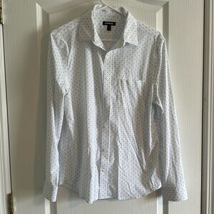 Men’s Small Express Blue/White Patterned Long Sleeve Dress Shirt
